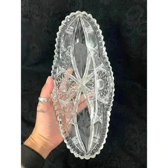 VTG American Brilliant Clear Cut Glass Oblong Relish Tray Celery Bowl 11" HEAVY - Picture 2 of 16